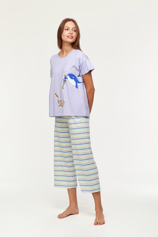 Woody pyjama meisjes/dames - lavendel - walvis - 231-1-BSK-S/306 - maat S