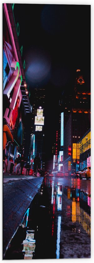 Dibond - Plein Times Square in Nacht - 40x120 cm Foto op Aluminium (Met Ophangsysteem)