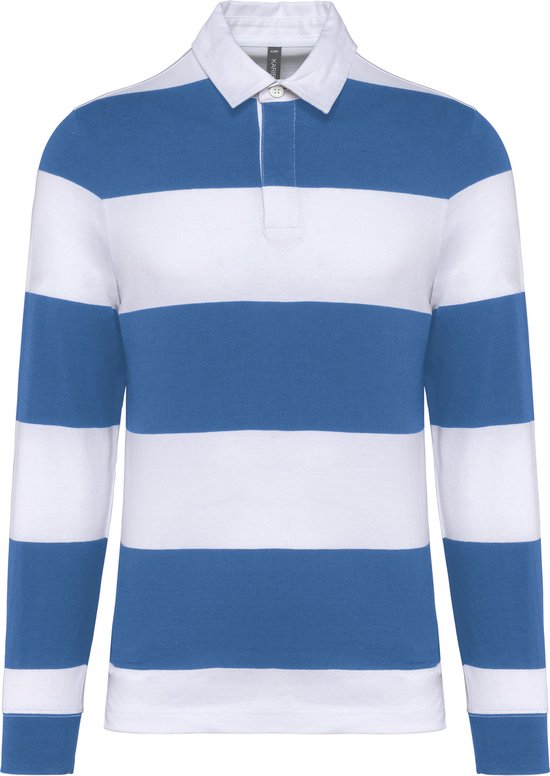Polo unisexe rayé manches longues marque Kariban taille M Blauw/ Wit