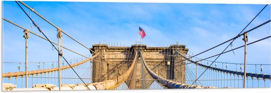 Acrylglas - Constructie van De Brooklyn Bridge in New york - 120x40 cm Foto op Acrylglas (Met Ophangsysteem)