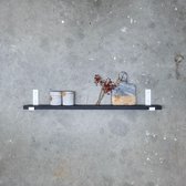 GoudmetHout Massief Eiken Wandplank - 80x10 cm - Zwart eiken - Industriële plankdragers L-vorm UP mat wit - Staal - Zwarte wandplank