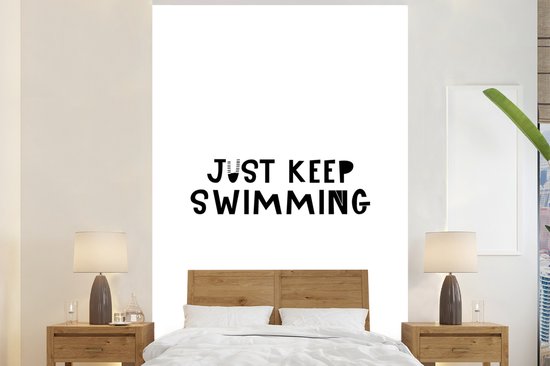 Illustration pour enfants avec une citation 'Continue de nager' sur fond blanc 160x240 cm