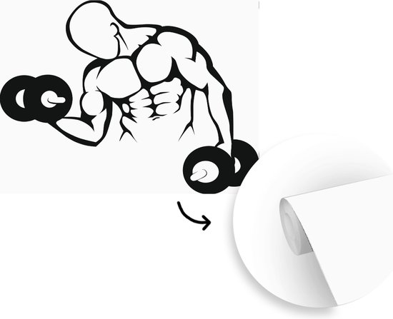 Papier peint photo vinyle - Une illustration d'un bodybuilder avec des poids largeur 315 cm x hauteur 260 cm - Tirage photo sur papier peint (disponible en 7 tailles)