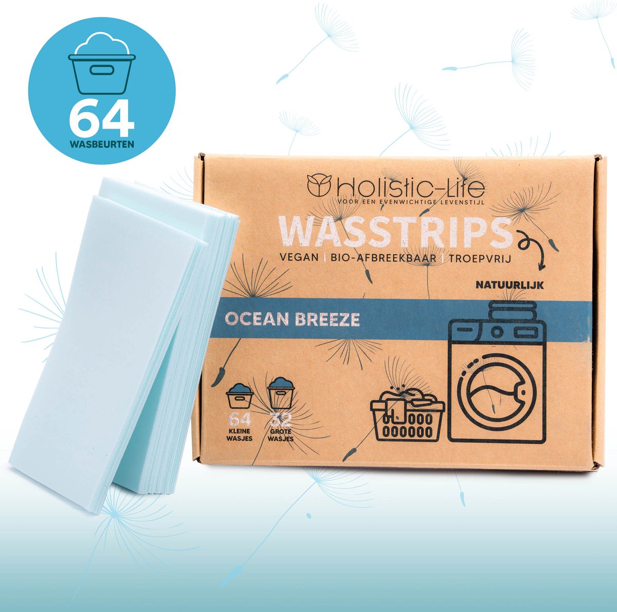 Wasmiddel Ocean Breeze - Wasstrips 64 Wasbeurten – Natuurlijke Wasverzachter – Vegan – Zero Waste