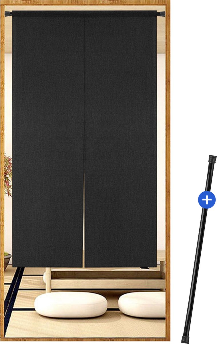 Divineness deurgordijn met uitschuifbare gordijnroede - zwart - 85 x 150 cm - zonder boren