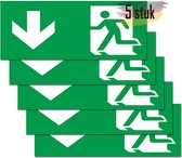 Nooduitgang sticker 5 stuck premium stickers - 24 cm x 9 cm vluchtwegschild - schild nooduitgang bord, informatiebord, reddingsweg, vluchtweg, nooduitgang boordje, veiligheidmarkering (Pijl ↓)