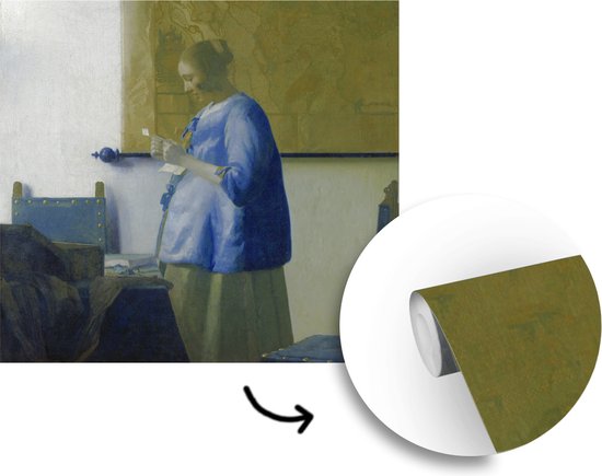 Behang - Fotobehang Brieflezende vrouw in het blauw - Johannes Vermeer