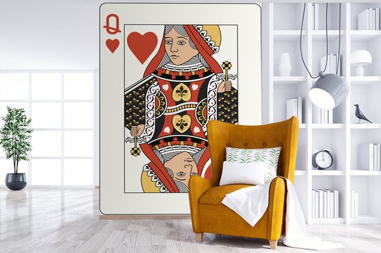 Papier peint photo peint Cartes à jouer - Illustration reine des coeurs carte à jouer largeur 190 cm x hauteur 260 cm - Tirage photo sur papier peint vinyl (disponible en 7 formats) - chambre/séjour/bureau