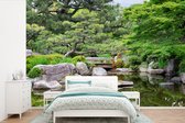 Behang - Fotobehang Japans - Natuur - Water - Stenen - Bomen - Breedte 420 cm x hoogte 280 cm