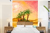 Behang - Fotobehang Schilderij - Olieverf - Palmboom - Natuur - Water - Breedte 190 cm x hoogte 260 cm