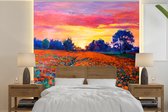 Behang - Fotobehang Schilderij - Natuur - Bloemen - Olieverf - Breedte 280 cm x hoogte 280 cm