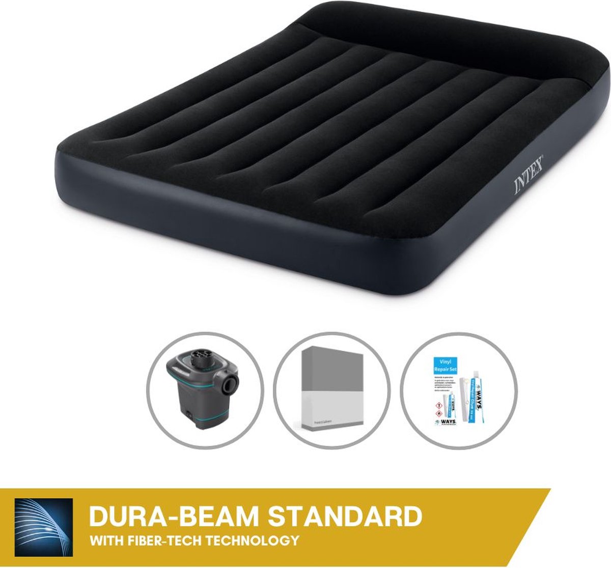 Intex Luchtbed - Twijfelaar - 137 x 191 x 25 cm - Donkerblauw - Inclusief Pomp - Hoeslaken en Reparatieset