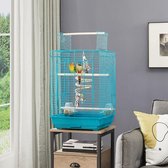Cage à oiseaux avec jouets pour oiseaux, cage à perruche, calopsittes, pinson, cage à perroquet avec toit, 40 x 40 x 58 cm, bleu HM-YAHEE-591486