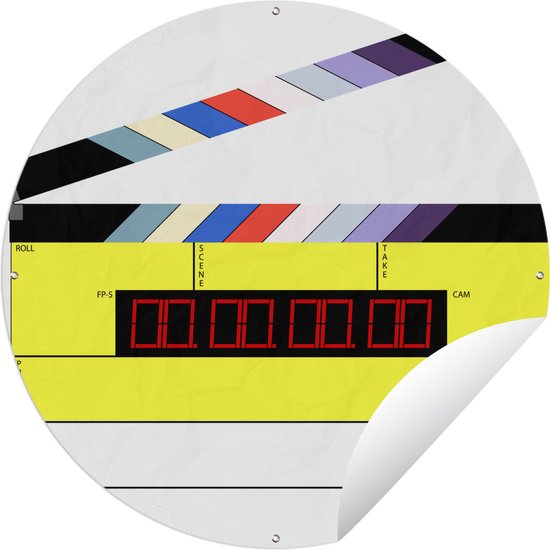 Tuincirkel Een illustratie van een klapbord uit Hollywood - 120x120 cm - Ronde Tuinposter - Buiten XXL / Groot formaat!