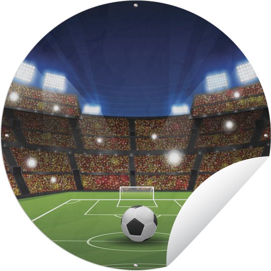 Tuincirkel Een illustratie van een voetbalstadion vol mensen - 150x150 cm - Ronde Tuinposter - Buiten