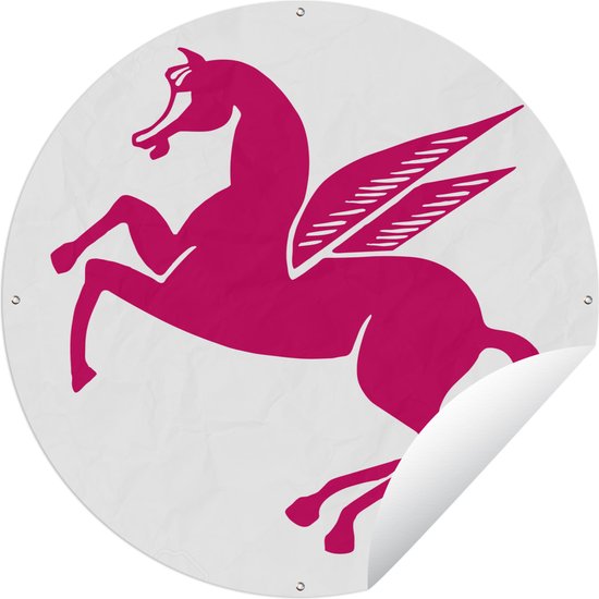 Tuincirkel Een roze illustratie van Pegasus - 120x120 cm - Ronde Tuinposter - Buiten XXL / Groot formaat!
