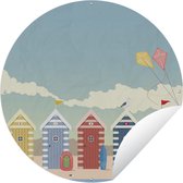 Tuincirkel Een illustratie van gekleurde strandhuisjes - 120x120 cm - Ronde Tuinposter - Buiten XXL / Groot formaat!