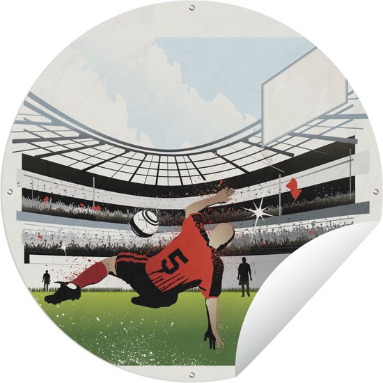 Tuincirkel Een illustratie van een schot in het voetbalstadion - 120x120 cm - Ronde Tuinposter - Buiten XXL / Groot formaat!