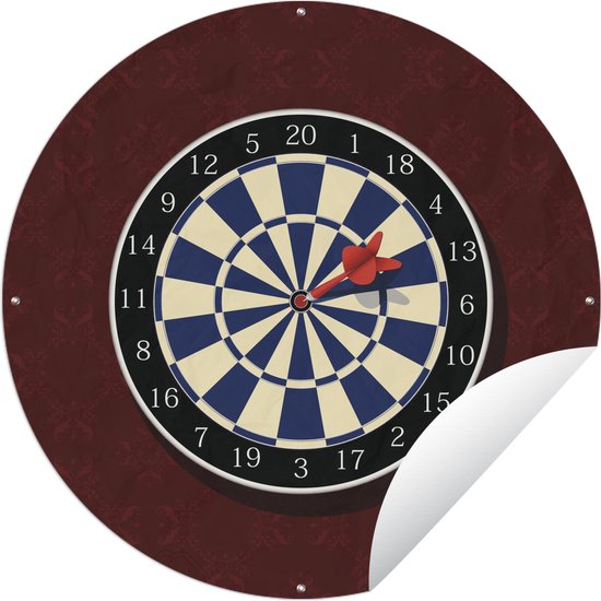 Tuincirkel Een illustratie van een pijl in een dartbord op een rode achtergrond - 90x90 cm - Ronde Tuinposter - Buiten