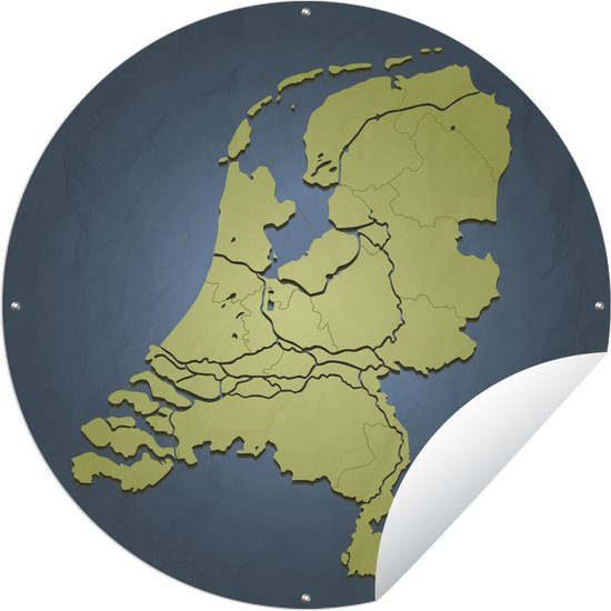 Tuincirkel Illustratie van Nederland tegen een donkerblauwe achtergrond. - 90x90 cm - Ronde Tuinposter - Buiten