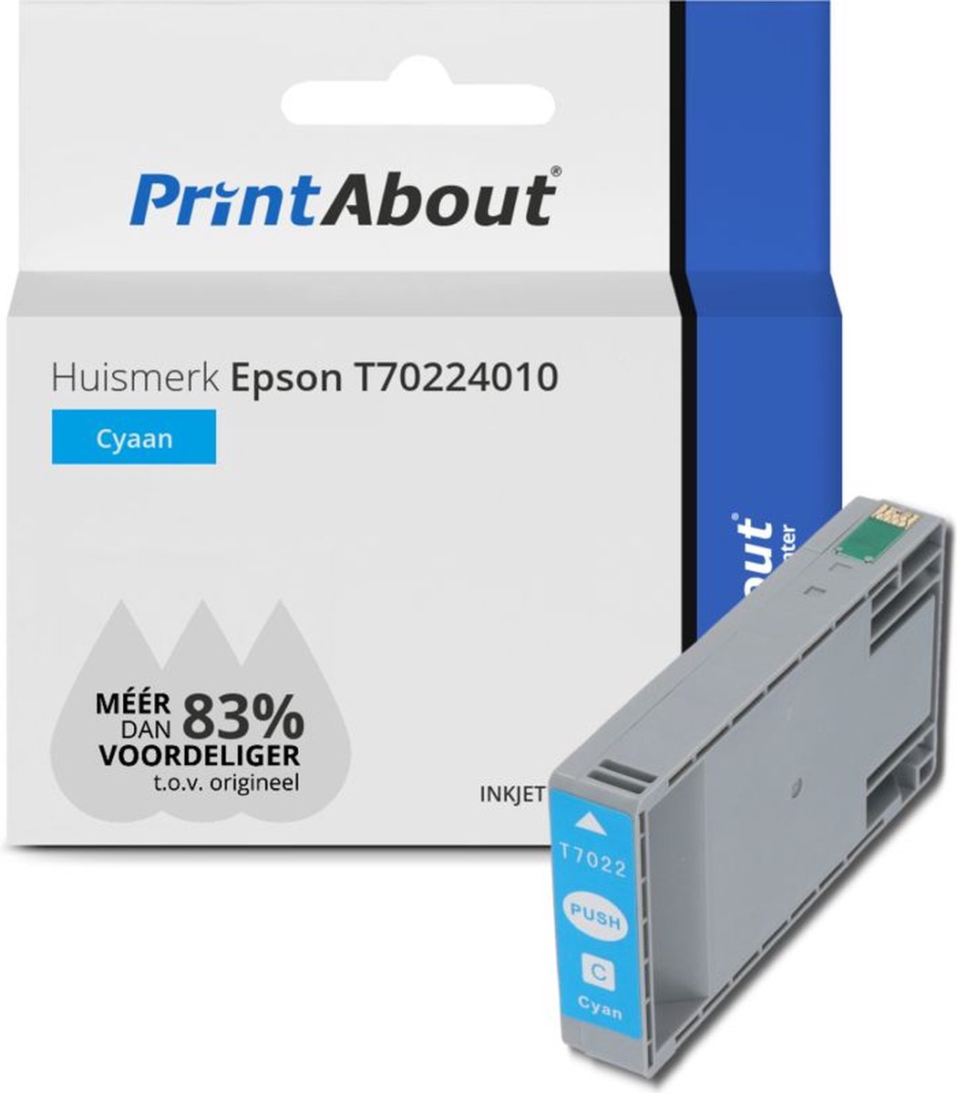 PrintAbout huismerk Inktcartridge T70224010 Cyaan geschikt voor Epson