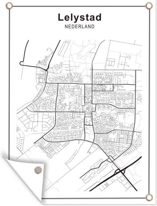 Décoration de Jardin Plan de ville - Lelystad - Zwart Wit - 30x40 cm - Carte