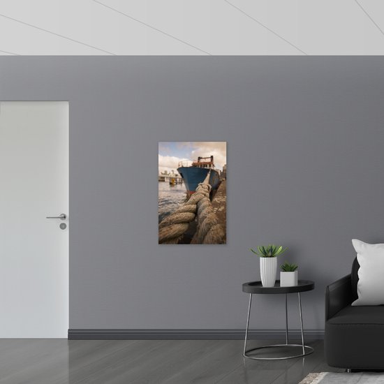 WallClassics - Bois - Grand Bouton de Cargo au Port - 60x90 cm - 9 mm d'épaisseur - Photo sur Bois (Avec Système d'accrochage)