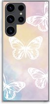 Case Company® - Hoesje geschikt voor Samsung Galaxy S23 Ultra hoesje - White butterfly - Soft Cover Telefoonhoesje - Bescherming aan alle Kanten en Schermrand