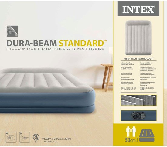 Pack Lit gonflable électrique Intex Pillow Rest Mid-Rise Fiber-Tech 191 x  99 x 33 cm + Drap housse
