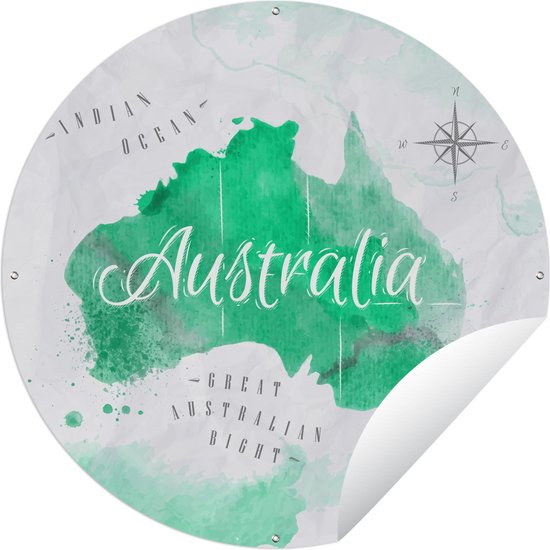 Tuincirkel Australië - Wereldkaart - Waterverf - 60x60 cm - Ronde Tuinposter - Buiten
