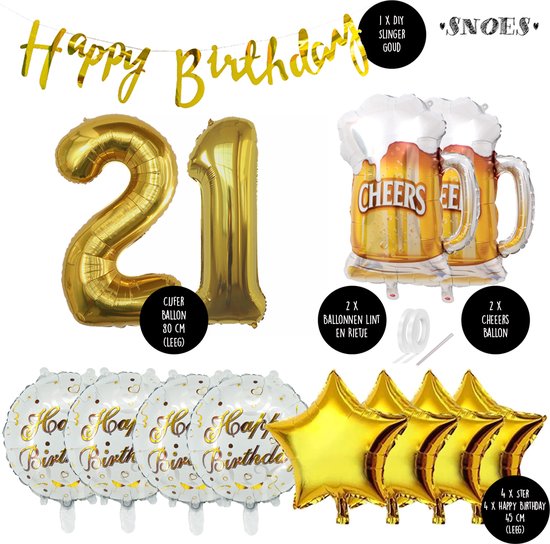 21 Jaar Verjaardag Cijfer ballon Mannen Bier - Feestpakket Snoes Ballonnen Cheers & Beers - Herman
