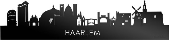 Skyline Haarlem Zwart Glanzend - 80 cm - Woondecoratie - Wanddecoratie - Meer steden beschikbaar - Woonkamer idee - City Art - Steden kunst - Cadeau voor hem - Cadeau voor haar - Jubileum - Trouwerij - WoodWideCities