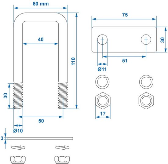 ProPlus Rechthoekige U-beugels - thermisch verzinkt - 40 x 110 mm - set van 2 stuks van ProPlus — afbeelding 3