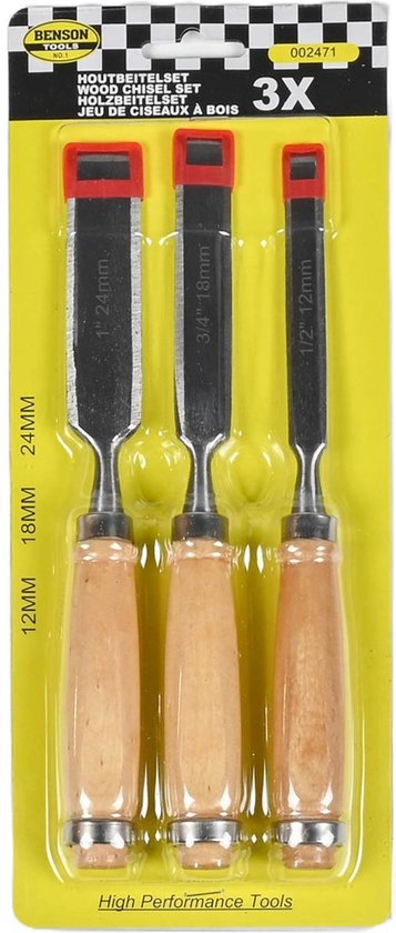 Benson Houtbeitel set - 3-delig - stevige houten greep