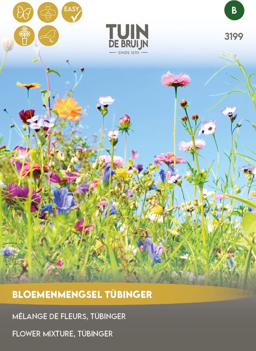 Tuin de Bruijn® zaden - Tübinger bloemenmengsel - Aantrekkelijk voor bijen en vlinders - voordeelverpakking - 5 gram - Tuin de Bruijn
