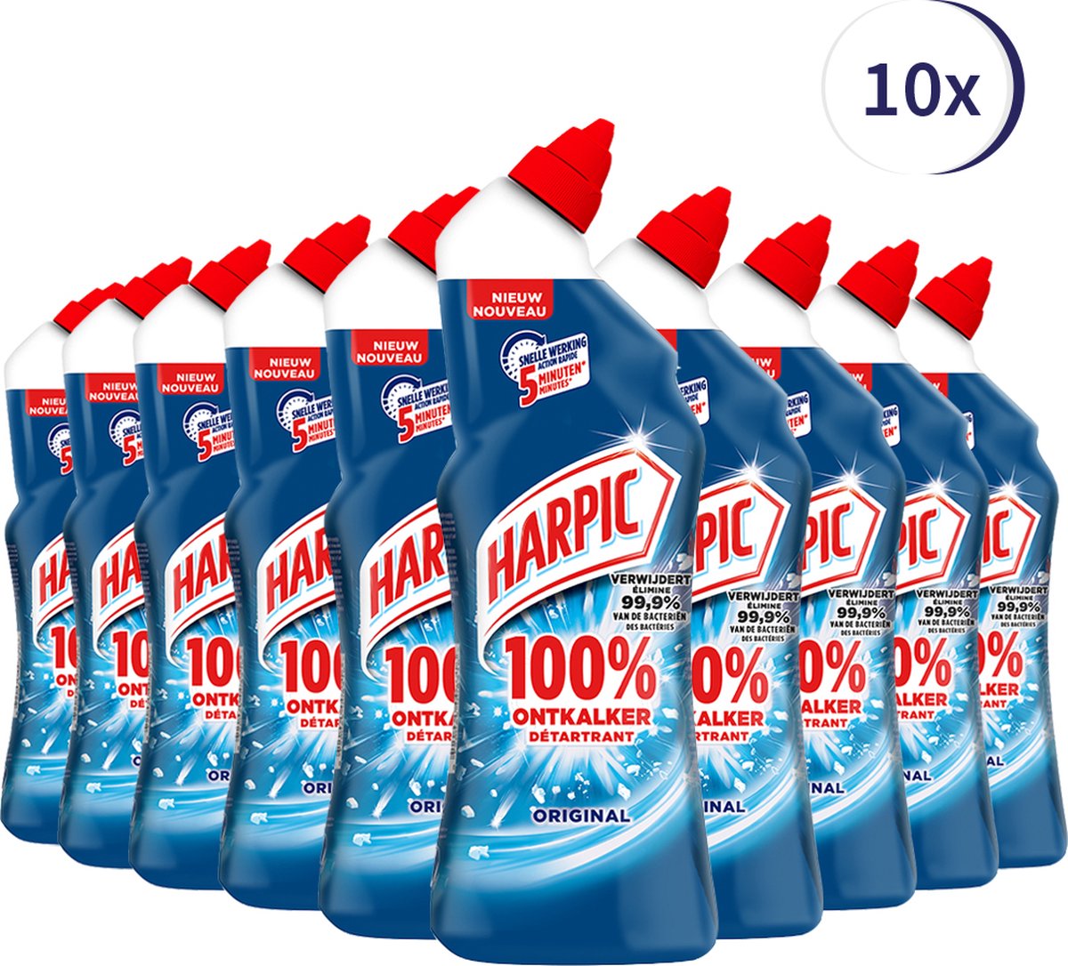 Harpic Gel WC 100% Disincrostante 5 Minuti - 5 X 750 Ml, Elimina Calcare E Batteri, Confezione Riciclata
