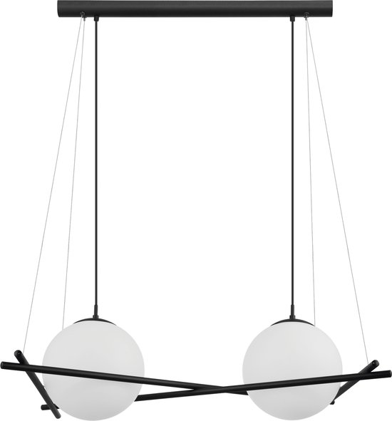 Eglo Hanglamp - E27 - 2lichts -  Staal - Zwart / Glas opaal-mat - Wit