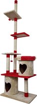 Topmast Krabpaal Parcival - Beige & Rood - 70 x 40 x 250-270 cm - Met Plafondspanner - Krabpaal voor Katten - Krabpalen voor Grote Katten - Met Sisal Touw