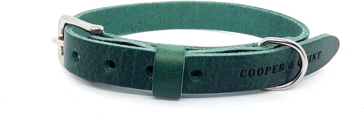 Cooper & Quint No Fuss - Halsband Hond - Leren Halsband Hond - Groen - Zilver - Large
