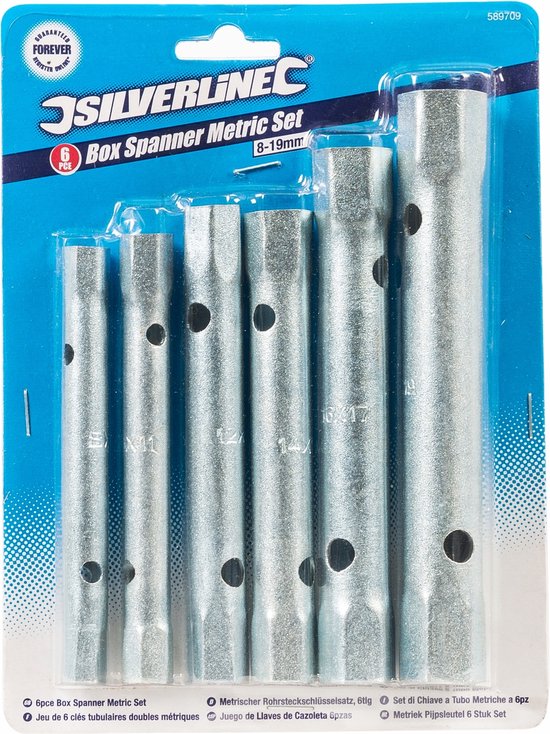 Silverline Metrische Pijpsleutelset (8-19mm) - 6-delig - Incl. wringstaaf - Silverline