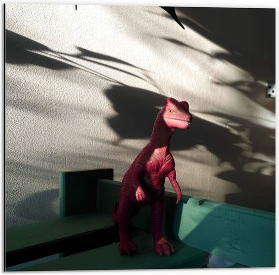 Dibond - Roze Dinosaurus Speelgoed - 50x50 cm Foto op Aluminium (Wanddecoratie van metaal)
