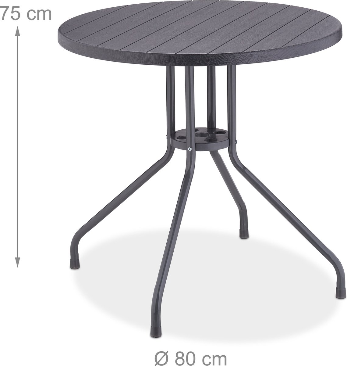 Tuintafel - 75 x 80 cm - met houtlook - tot 100 kg - kunststof - staal - grijs thumbnail 6