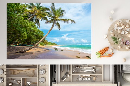 KitchenYeah® Inductie beschermer 77x51 cm - Strand - Zand - Palmboom - Kookplaataccessoires - Afdekplaat voor kookplaat - Inductiebeschermer - Inductiemat - Inductieplaat mat