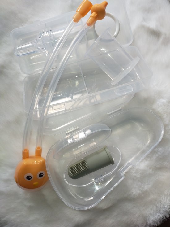 Verzorgingsset Baby-3 DELIG-Kado Pakket voor Baby uitzet lijst-Neusreiniger-Neus Aspirator baby-Medicijn dispenser met SPEEN-Vingertandenborstel baby-baby tandenborstel-Kadoverpakking-Neuszuiger baby-verkoudheid-baby-kind-Neusaspirator van VER — afbeelding 3
