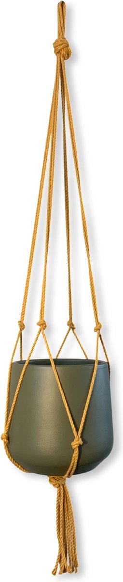 Minimalistische Plantenhanger - Kies kleur en lengte - Okergeel - 80 cm lang - Katoenkoord - Geschikt voor Pot met Diameter t/m 20 cm - Handgemaakt in ons Macramé Atelier - Prijs per Stuk - Let op: Exclusief Pot - Inclusief Verzendkosten
