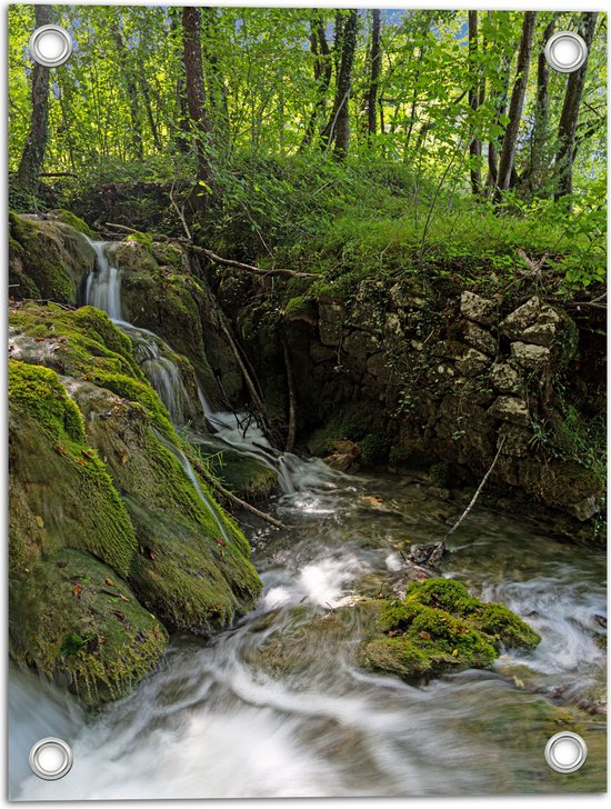 Tuinposter – Kleine Watervallen Stromend in Riviertje in het Bos - 30x40 cm Foto op Tuinposter (wanddecoratie voor buiten en binnen)