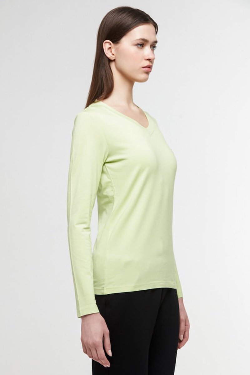 Beluring Damesbovenstuk Korte/Lange Mouwen Elegant T-shirt V-hals Geplooid Top Eenkleurig Longshirt, L