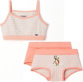 Woody ondergoed set meisjes - schildpad - streep - roze - 1 topje en 2 boxers - maat 164