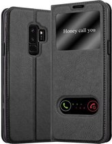 Cadorabo Hoesje geschikt voor Samsung Galaxy S9 PLUS in KOMEET ZWART - Beschermhoes met magnetische sluiting, standfunctie en 2 kijkvensters Book Case Cover Etui