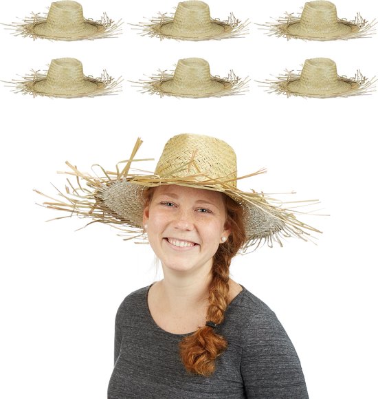 Relaxdays 6x chapeau de paille grand - chapeau de soleil femme - chapeau  d'été homme -... | bol.com